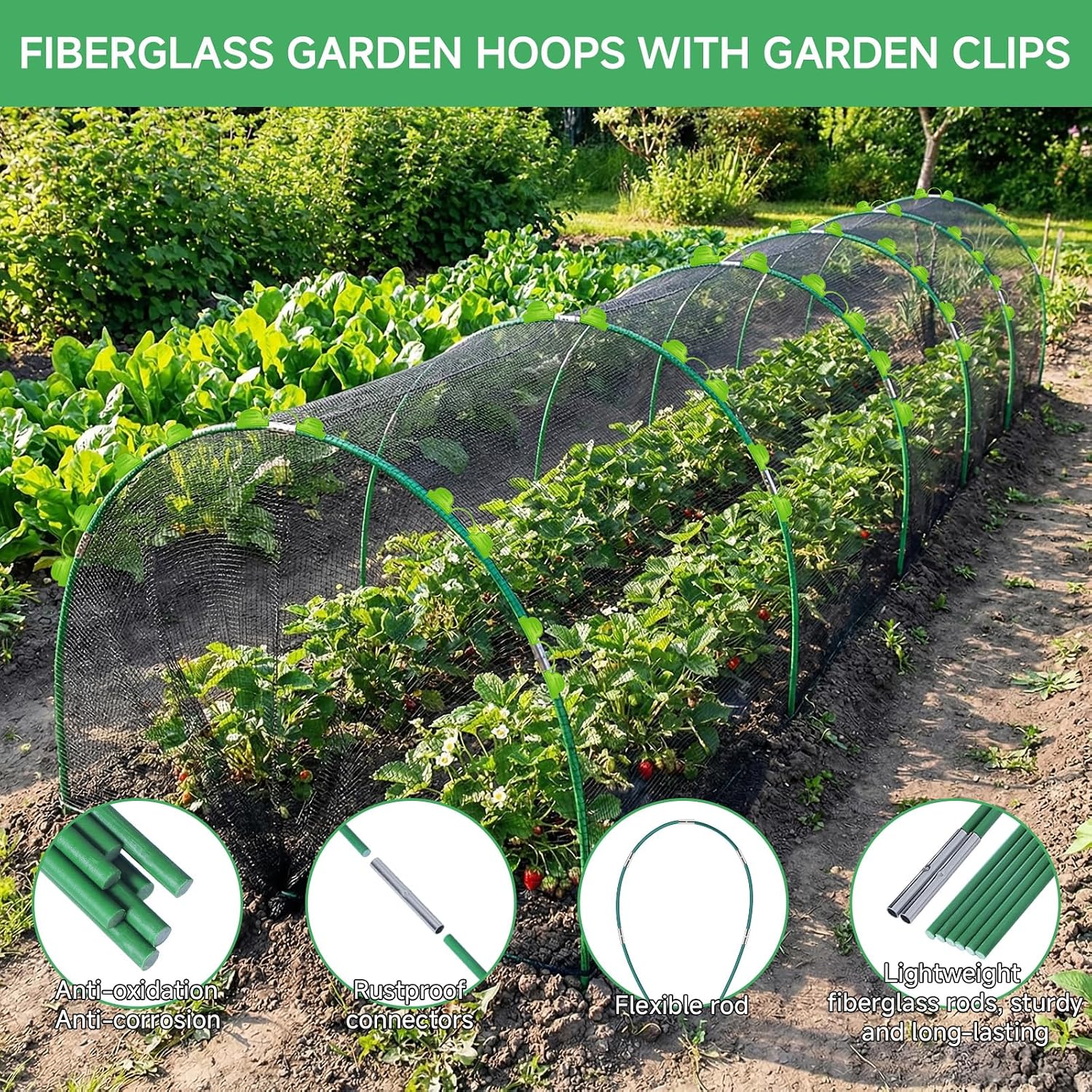 72 Pieces Garden Hoops for Raised Beds Fiberglass Support Greenhouse Hoops | 12 Sets Of 8 Ft Garden Hoops Kit Grow