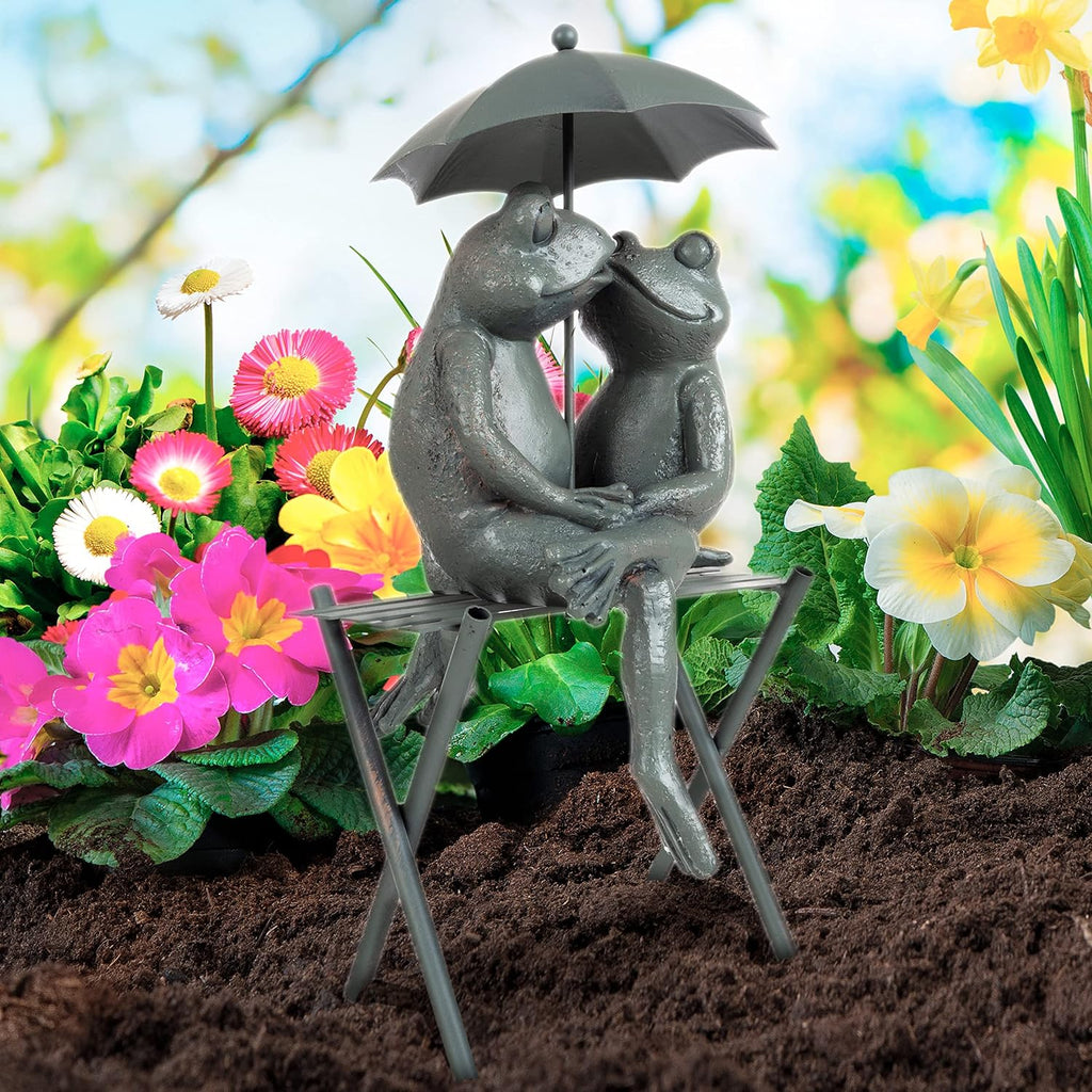 Pure Garden Resin Whimsical Frog Couple Statue, Bronze, 8" x 6.25" x 14.5" | Romantic Animal Figurine for Outdoor