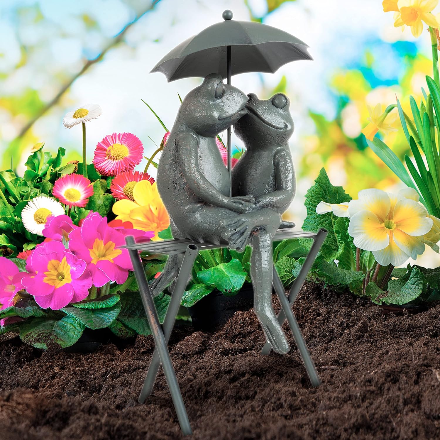 Pure Garden Resin Whimsical Frog Couple Statue, Bronze, 8" x 6.25" x 14.5" | Romantic Animal Figurine for Outdoor