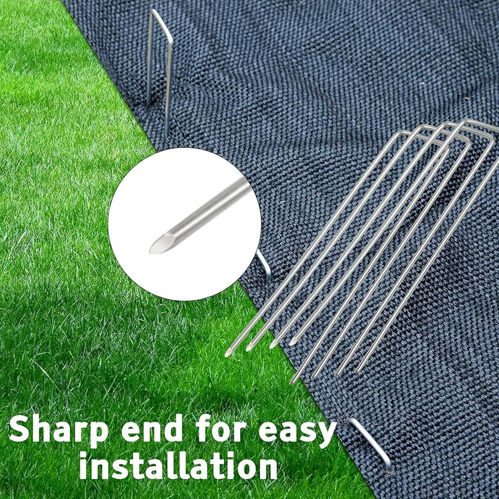 200Pcs Garden Stakes Staples + 200Pcs Gasket, 6 Inch Lawn Landscape Staples 11 Gauge U Shaped Galvanized Landscape