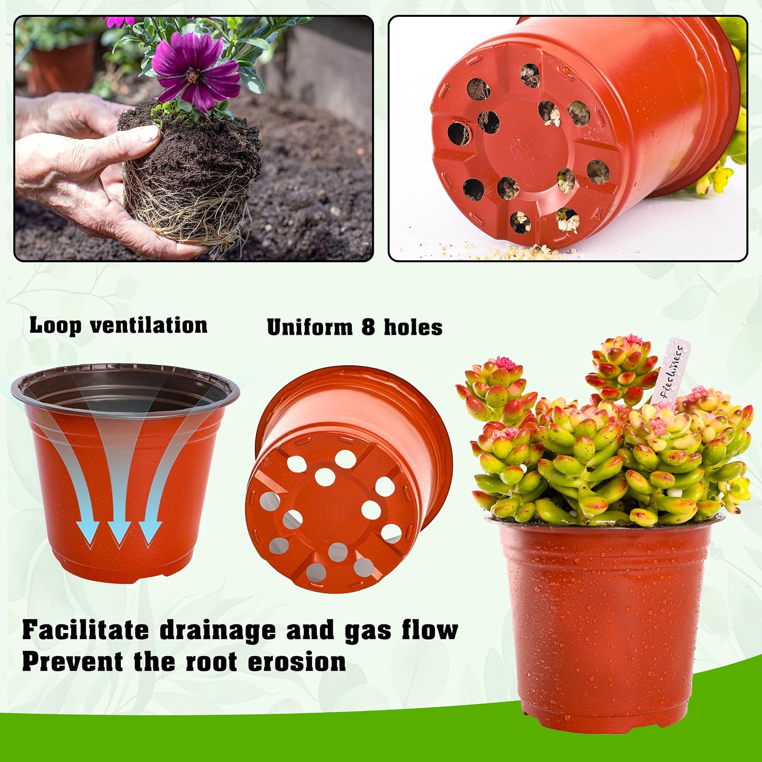 TDHDIKE 6" Plastic Plant Nursery Pots 200Pcs with 200 Labels | Red Seedling Flower Containers, Indoor/Outdoor Seed