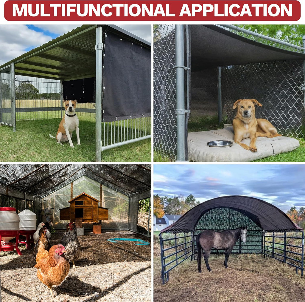 90% Shade Cloth, Black 4' x 10' Outdoor Dog Shade Tarp, Shade Cover with Upgrade Grommets and Zip Ties, Sunblock Net