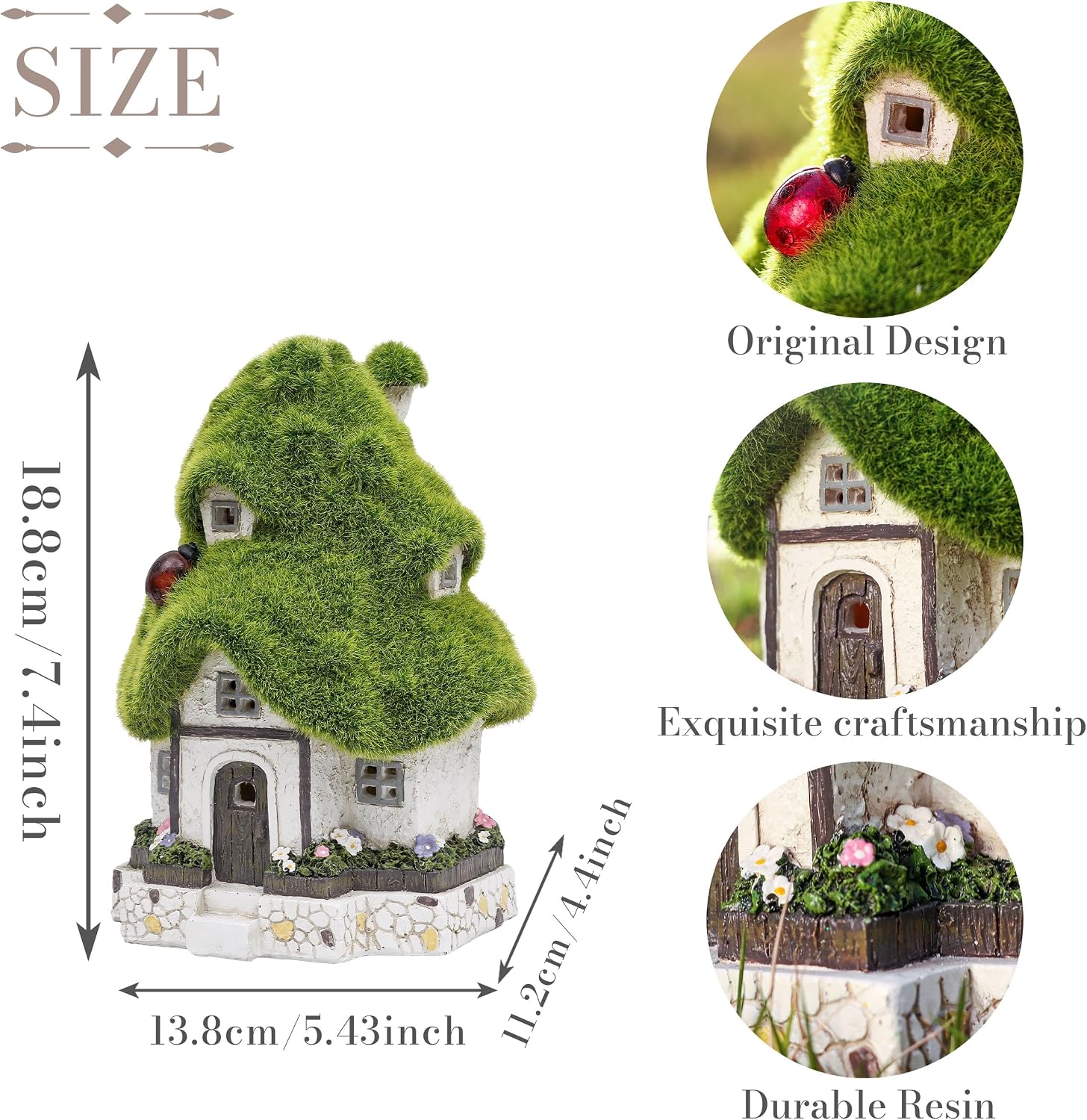 TERESA'S COLLECTIONS Flocked Garden Statue and Figurine Fairy House with Solar Outdoor Lights, Resin Garden Decor