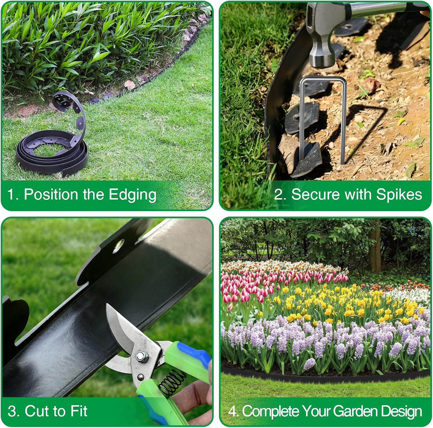 100FT Landscape Edging Kit, 1.5”No-Dig Garden Edging Border with 150 Stainless Steel Stakes, 2 x 50FT Flexible Lawn