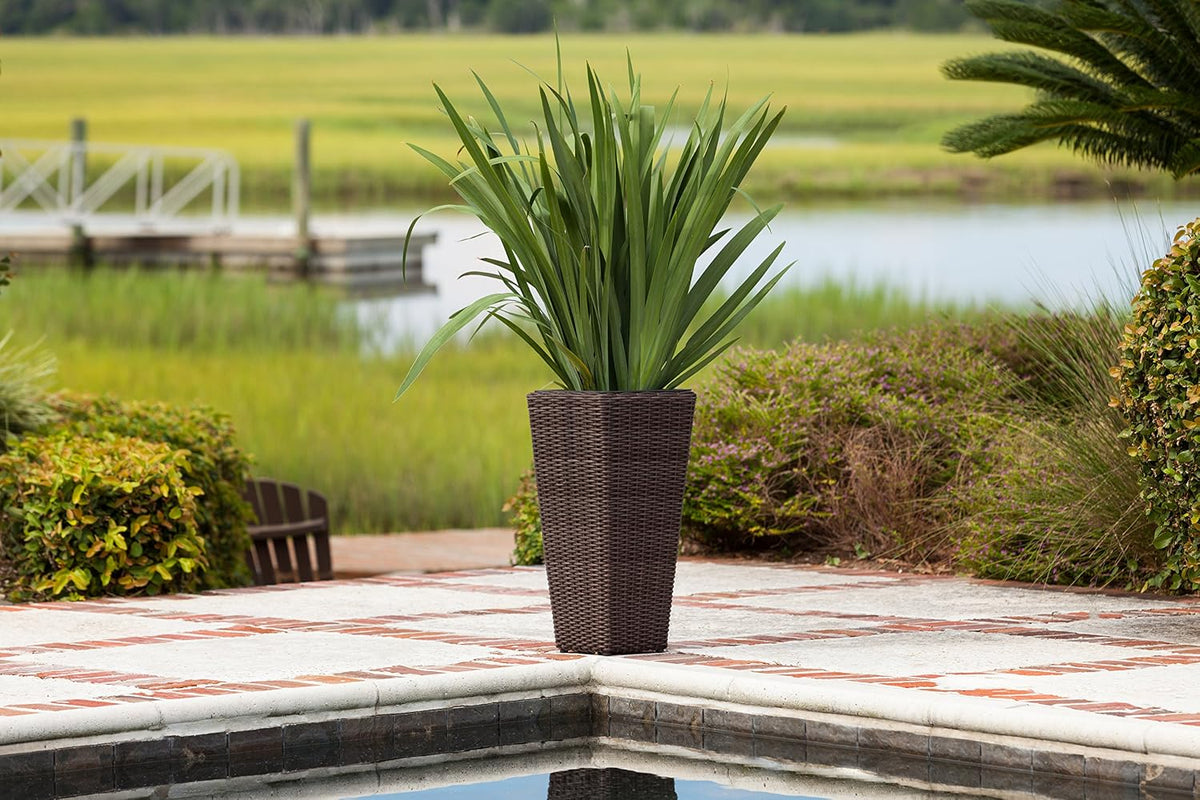 62501 Alto Wicker All-Weather Planter Set with Liners Tall Plant Decor Box for Outdoors Patio Herb Garden Furnishings