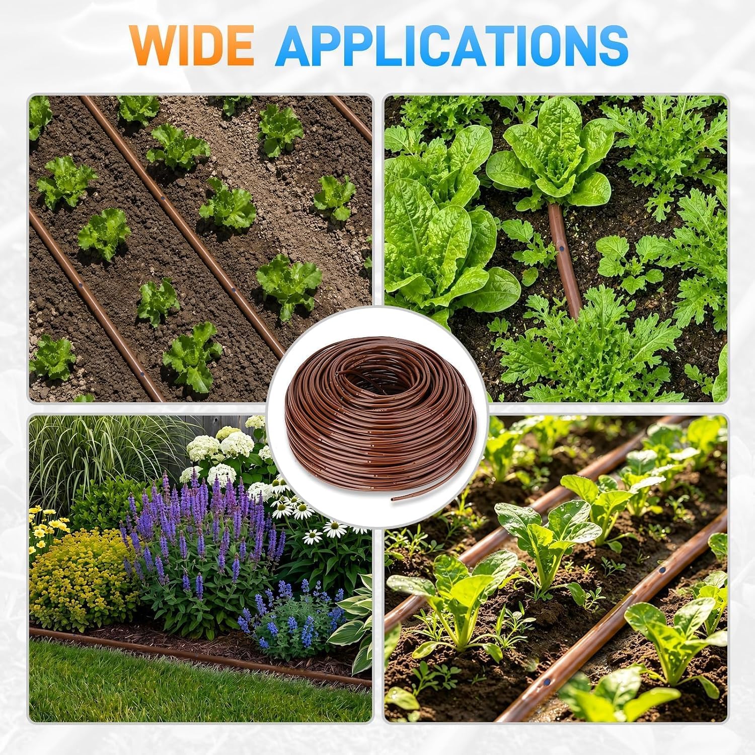 492FT 1/4" Drip Irrigation Tubing with 6" Emitter Spacing, Hydroponics Dripline Hose with Built-in 0.5 GPH Dripper Drip