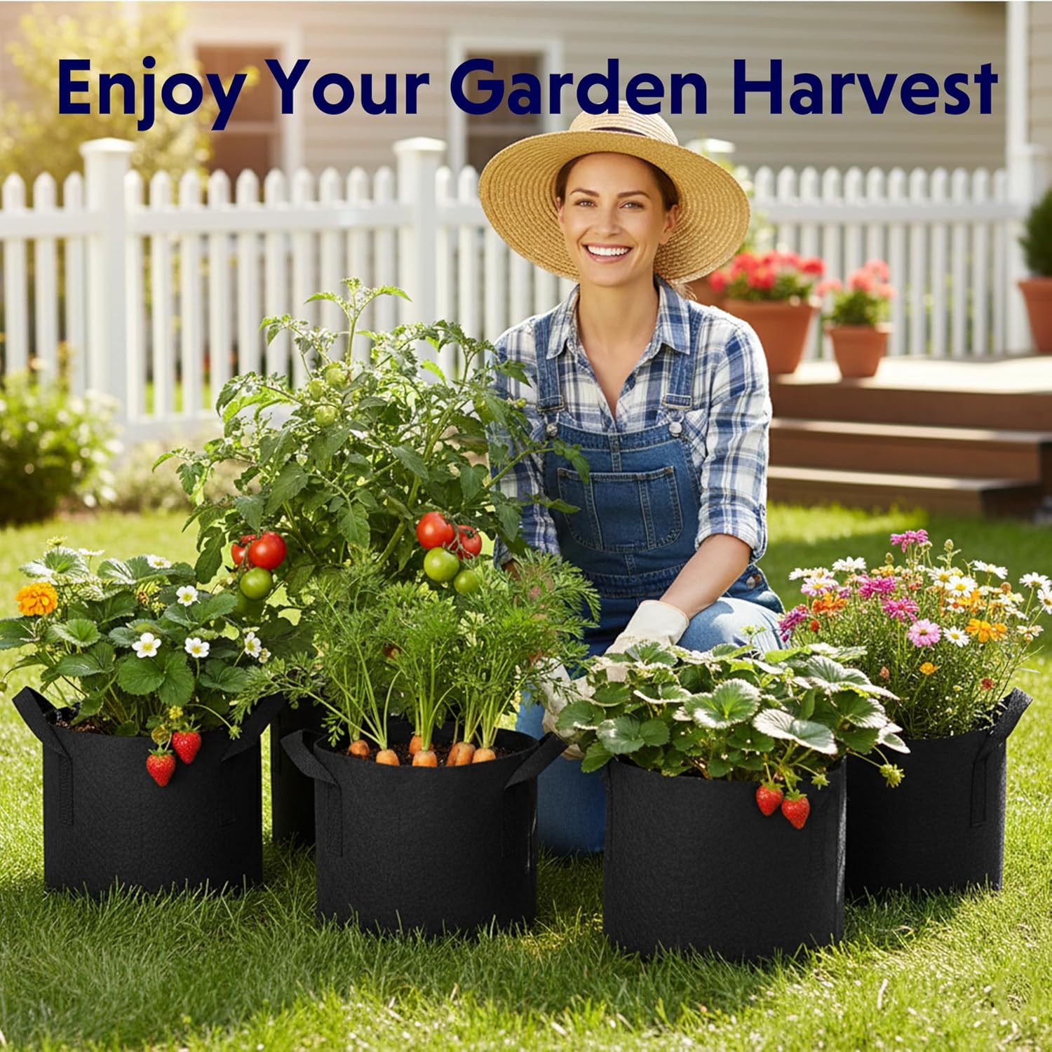 iPower 5 Gallon 10 Pack Grow Bags Nonwoven Fabric Pots Aeration Container with Strap Handles for Garden and Planting