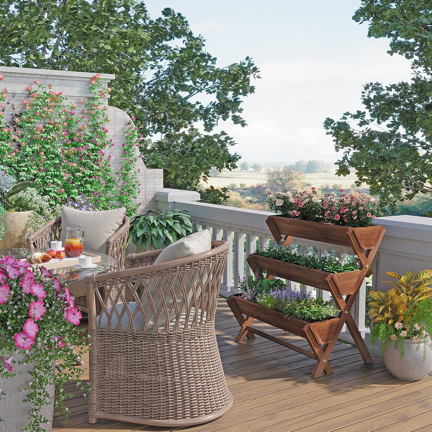3 Tier Vertical Garden Planter,Raised Garden Bed,Planter Box,Fir Wood Freestanding Elevated Herb Stand Tower,Flower