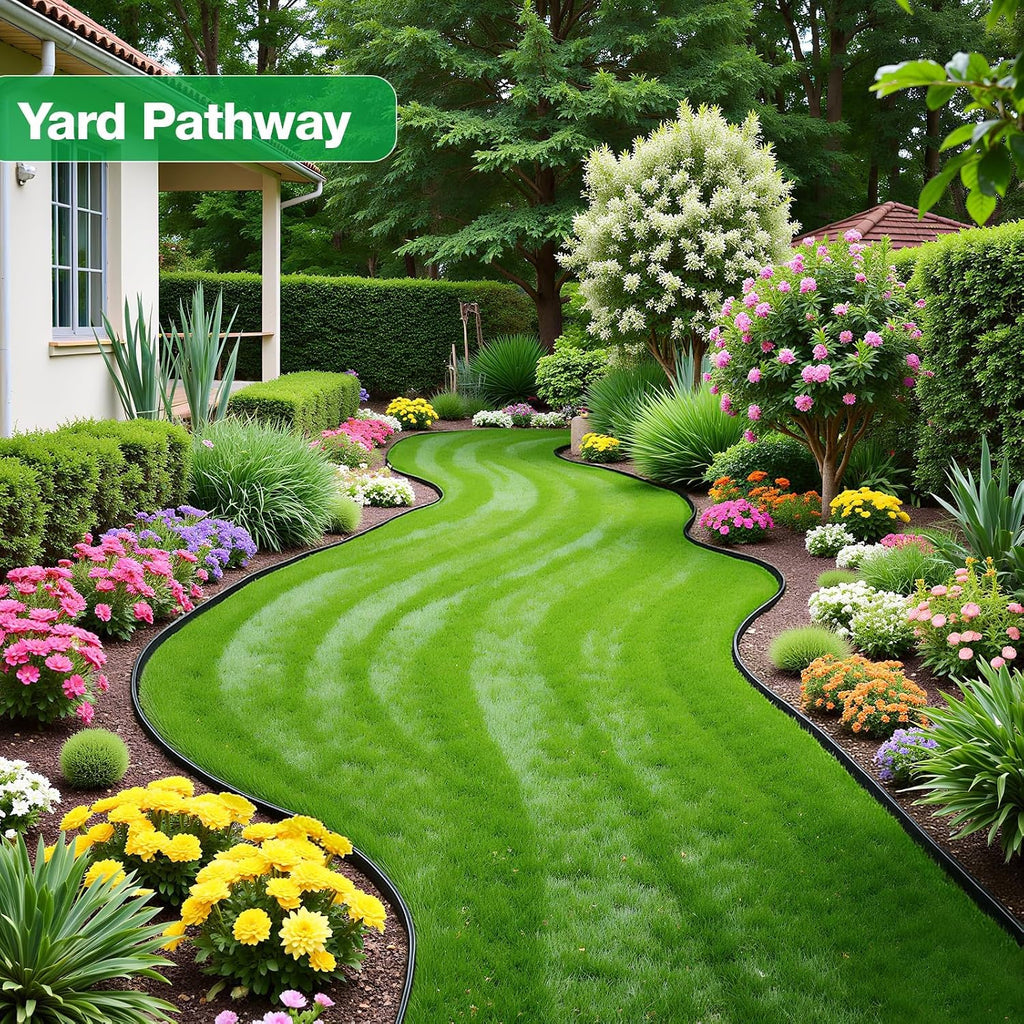 MIXC Garden Edging Border, 33FT 2 Inch Tall Plastic Landscape Edging with 50 U-Shaped Metal Stakes, More Stable and
