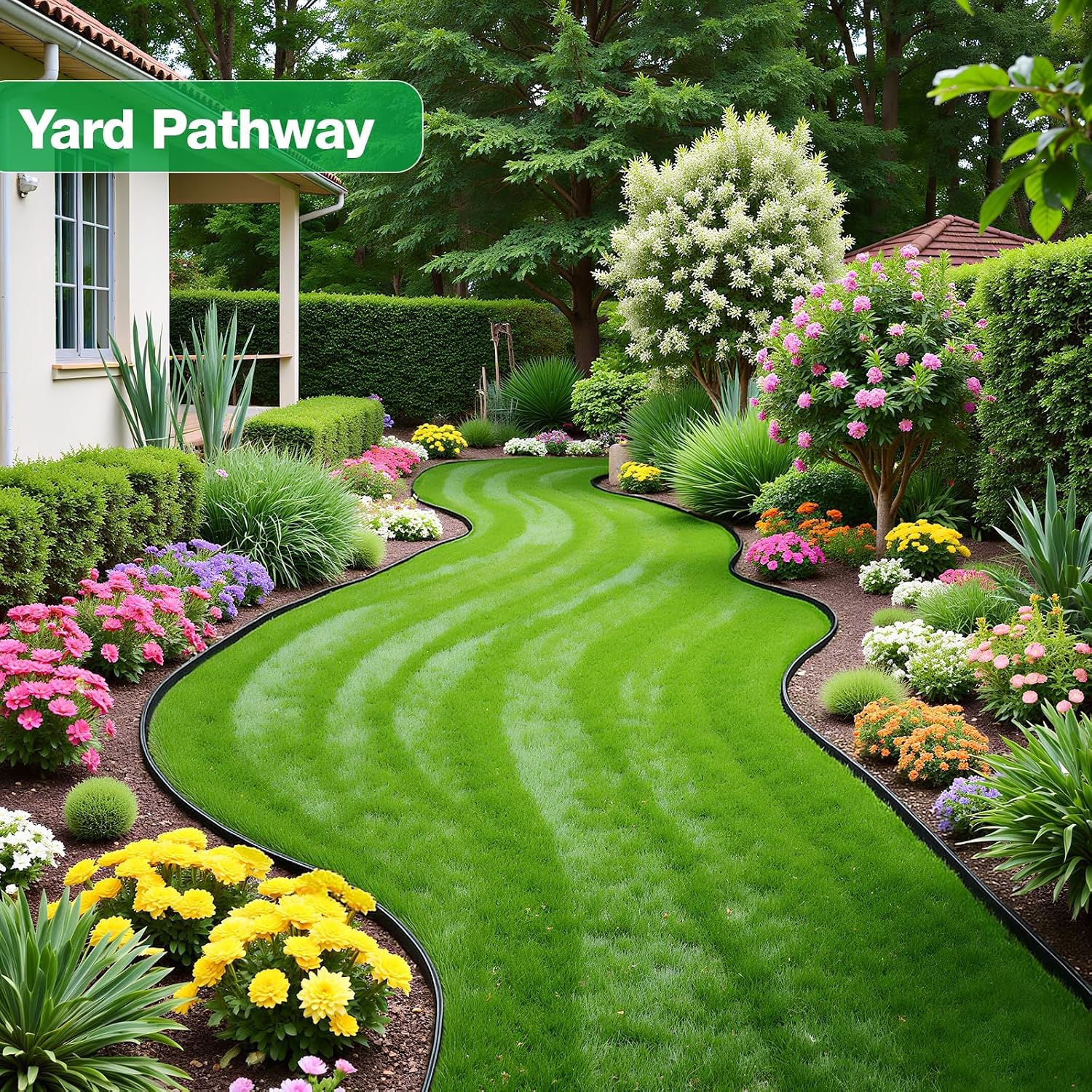 MIXC Garden Edging Border, 33FT 2 Inch Tall Plastic Landscape Edging with 50 U-Shaped Metal Stakes, More Stable and