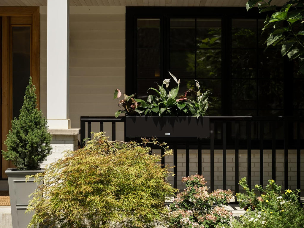 Veradek Block Series Railing Planter - Outdoor Window Box with Bracket | Made From Durable Plastic With Adjustable