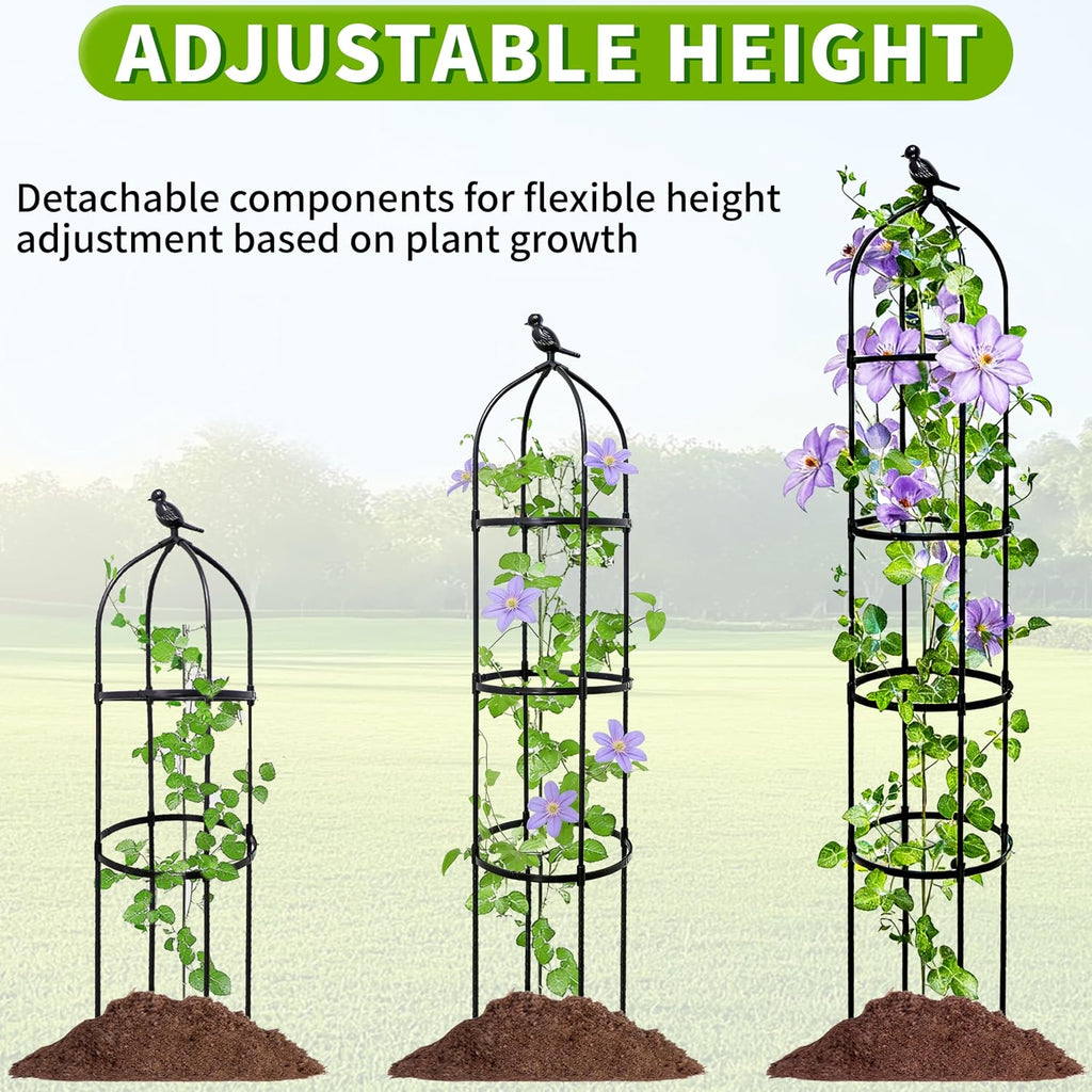 6FT Garden Obelisk Trellis for Climbing Plants,Adjustable 4-Tier Metal Plant Support,Rustproof Outdoor Plant Tower with