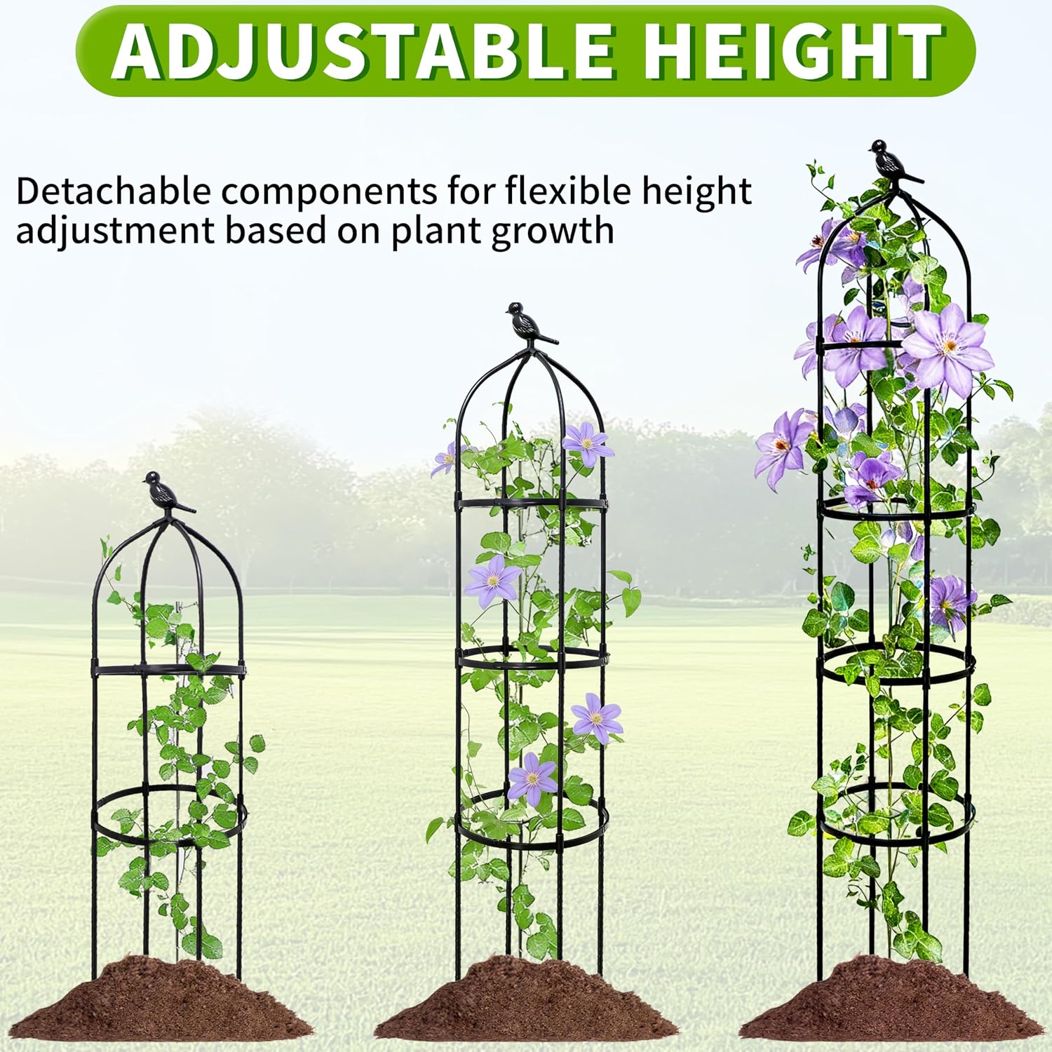 6FT Garden Obelisk Trellis for Climbing Plants,Adjustable 4-Tier Metal Plant Support,Rustproof Outdoor Plant Tower with