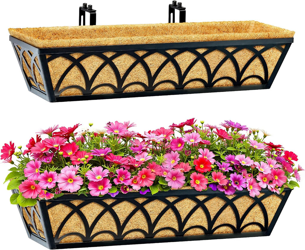 24 Inch Railing Planter Box Window Boxes Planters - 2 Pack Deck Railing Planter Boxes with Adjustable Brackets Coco
