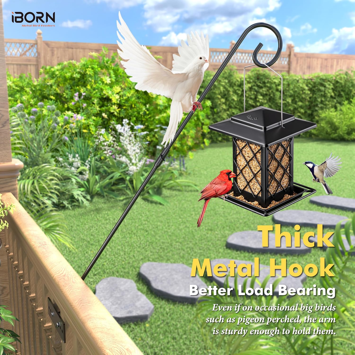 iBorn Fence Deck Hook Rail Heavy Duty Hummingbird Feeder Hanger 28 Inch Railing Hanging Hook for Bird Feeder, Suet