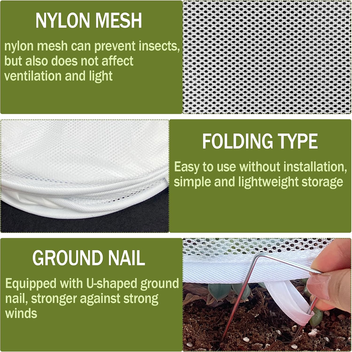 2PCS 47" x 21" x 17" Garden Netting for Raised Beds, Foldable Raised Garden Bed Cover with Ground Nail, Raised Bed