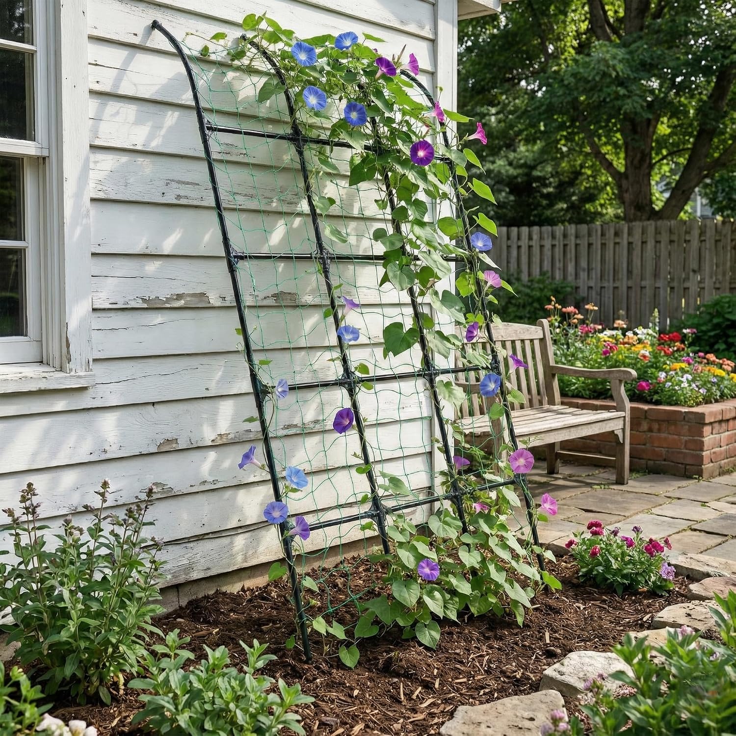 7.2 ft No-Drill Leaning Garden Trellis for Climbing Plants | PE-coated galvanized steel frame resists rust and creates