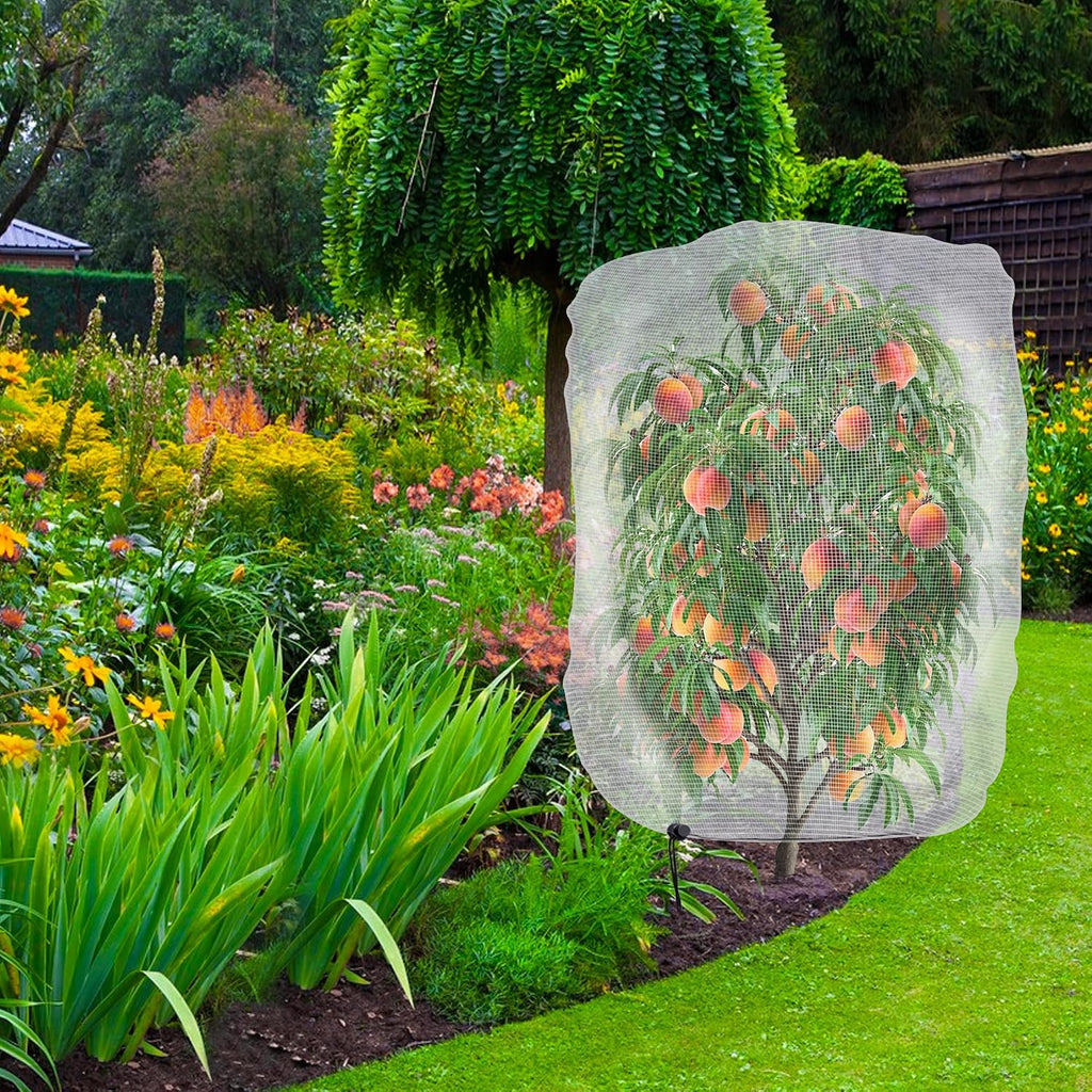 4 Pcs Insect Bird Barrier Tree Net with Drawstring, 4.9 x 3.2 Ft Garden Bird Netting Plant Cover, Fruit Tree Netting