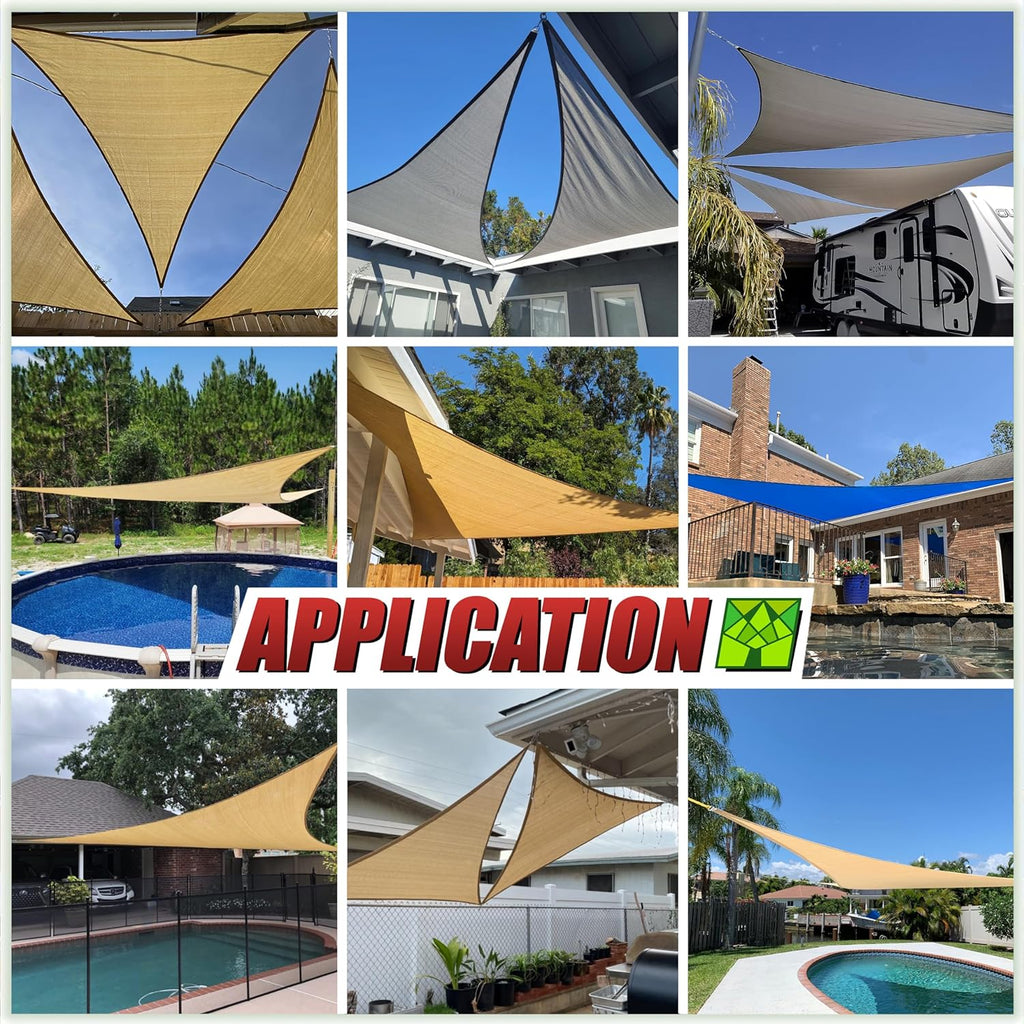 Colourtree 16' x 16' x 22' Beige Sun Shade Sail Right Triangle Canopy - UV Block UPF50, Water Permeable, Heavy Duty
