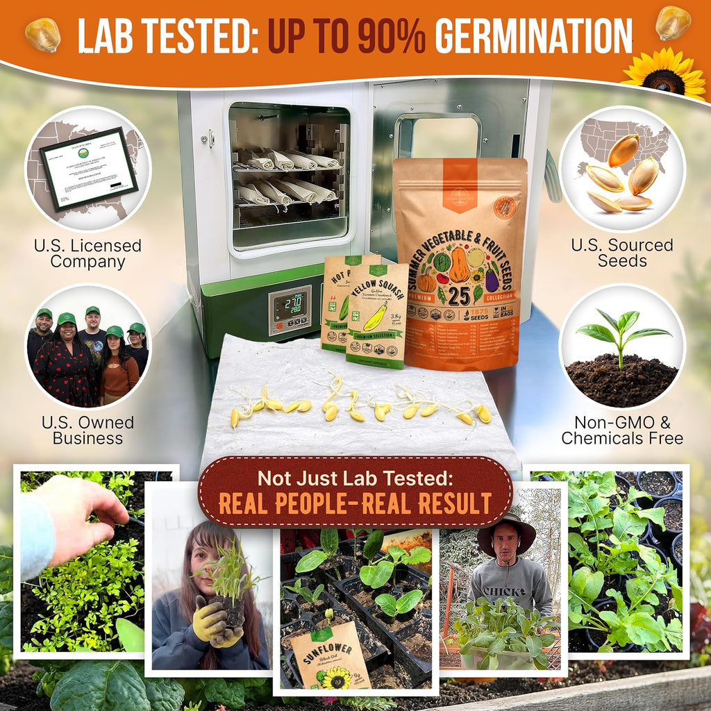 25 Summer Vegetable & Fruit Seeds Variety Pack - 1,870+ Non-GMO Heirloom Veggie & Fruits Seeds for Outdoors and Indoor