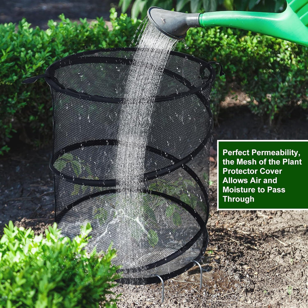 4 Pack Pop up Plant Covers Tent from Animals, 20"H X 13"D Insect Barrier Mesh Plant Guard Cover Net Black Garden Plant