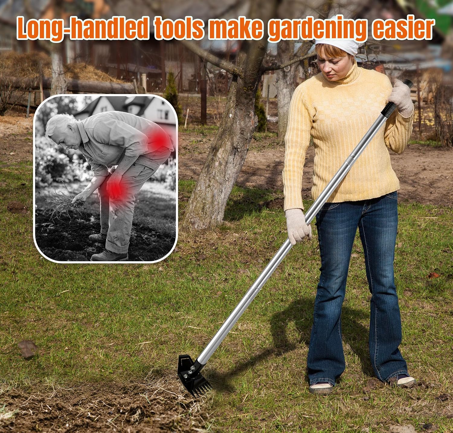 Weed Puller Tool with Long Handle, Manual Weed Remover Tool, 2 in 1 Weed Rake&Grabber and Garden Hoe, Dandelion
