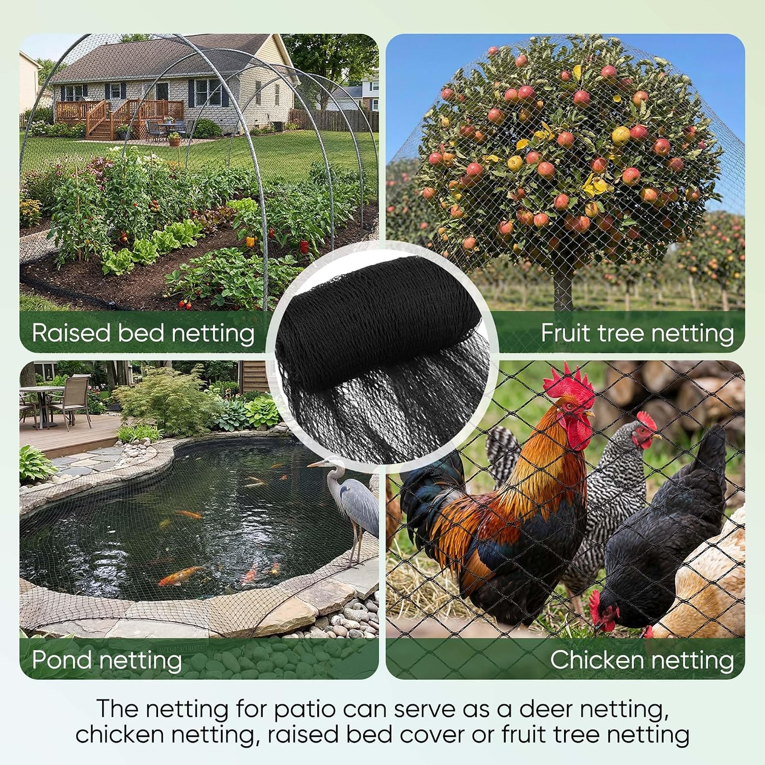 Bird Netting,13 X 40 FT,Garden Netting with 50pcs Ties 10pcs Stakes | Heavy Duty,5/8 inch Mesh,0.9 oz/yd² weight,UV