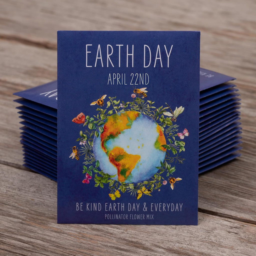 Earth Day Planet Pollinator Flowers | Illustrated Bee Butterfly Flower Seed Packets | Environmental Favors for Events