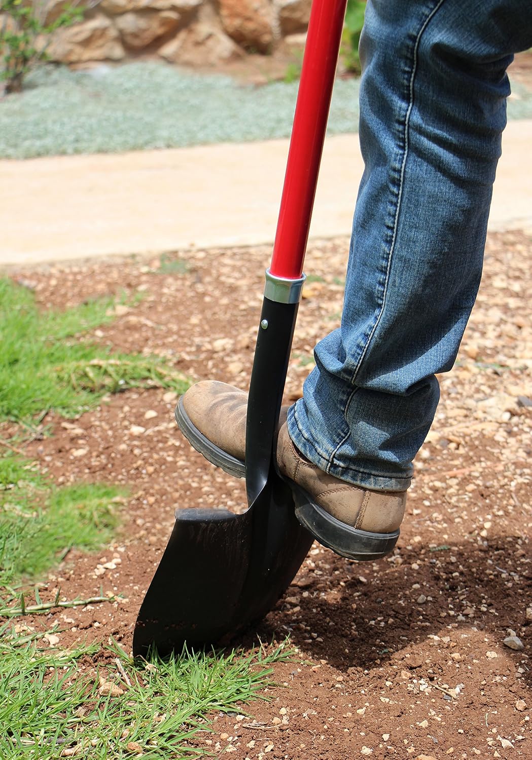J202A Round Point Digging Shovel with Long 56 Inch Fiberglass Handle, Garden Spade for Digging Soil, Roots & Planting