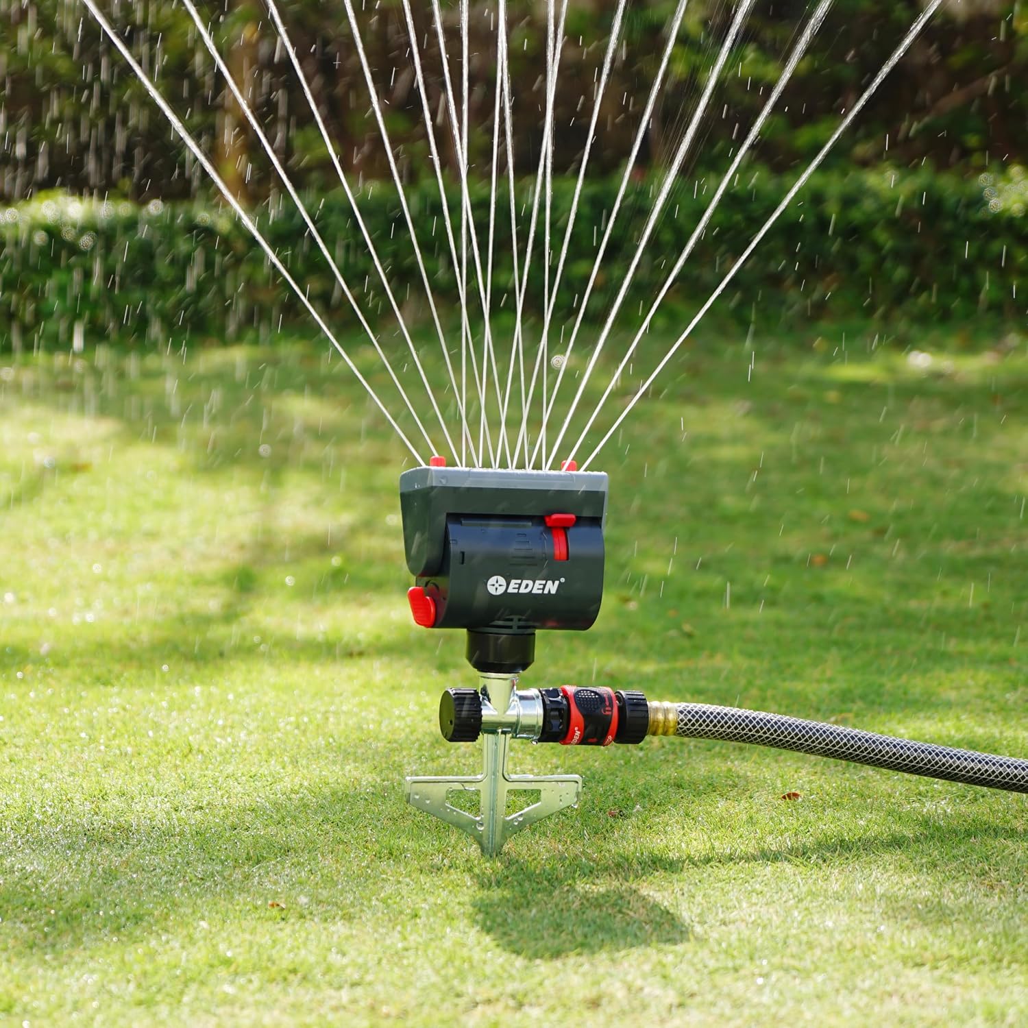 Eden 94145 4-Way Adjustable Mini Turbo Oscillating Sprinkler with Step Spike Gear Drive, Heavy Duty, Gardening Watering