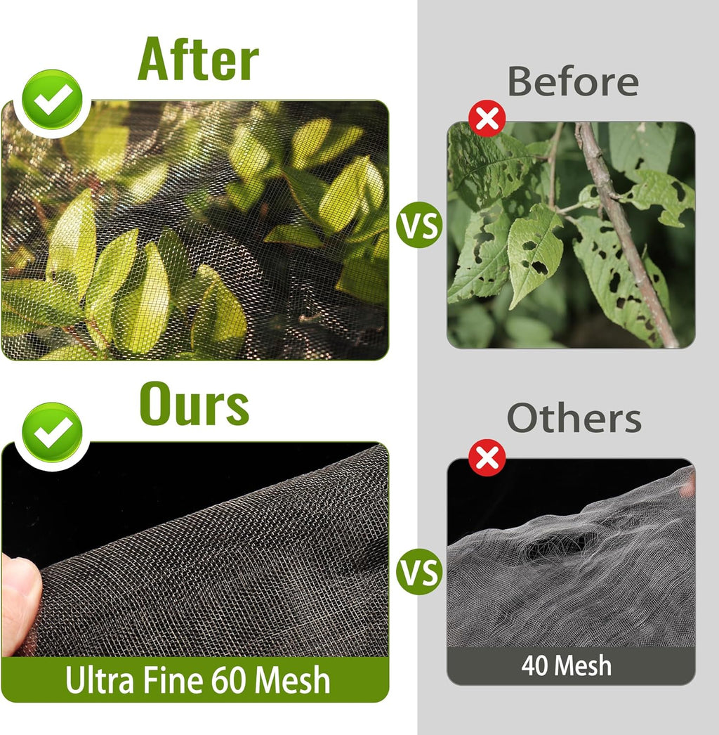 2 Pack Fruit Tree Netting Bags with Zipper and Drawstring, 8 x 8ft Ultra Fine Mesh Garden Netting Plant Cover, Bird