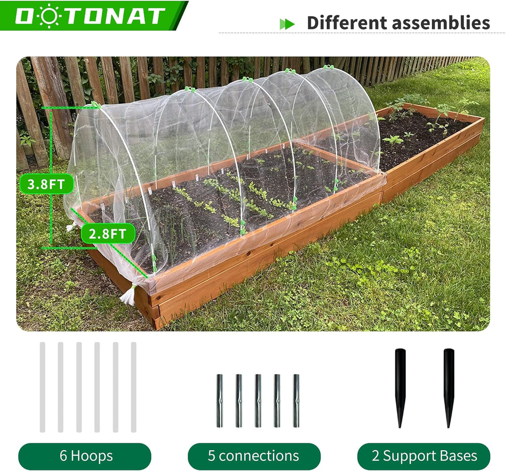 Garden Hoops for Raised Beds- Rust Free Fiberglass Frame Plant Hoops with Support Bases -Greenhouse Hoops Grow Tunnel