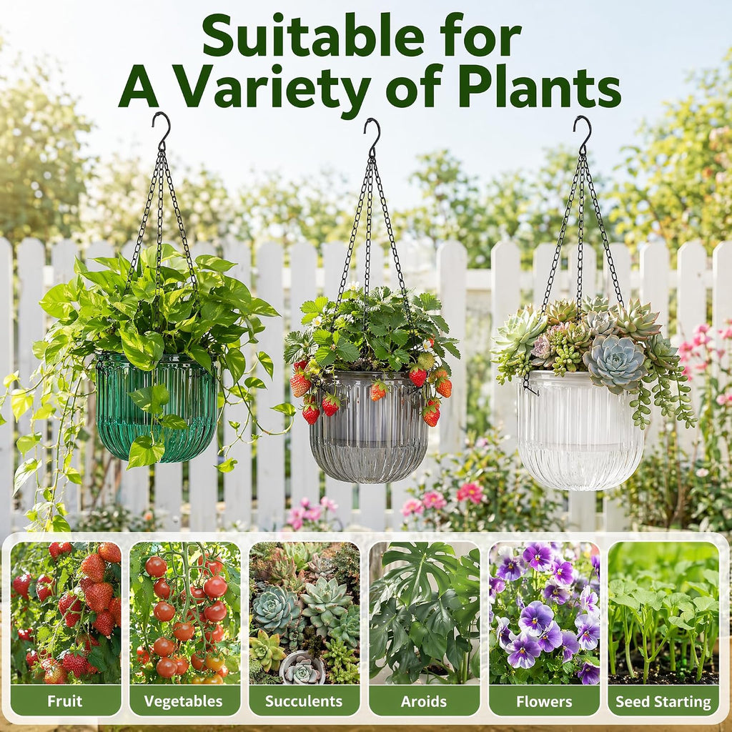 Pumtus 3 Pack Hanging Planters for Indoor Plants, 6.5 Inch Self Watering Flower Pot with Drainage Hole, Plastic Hanging