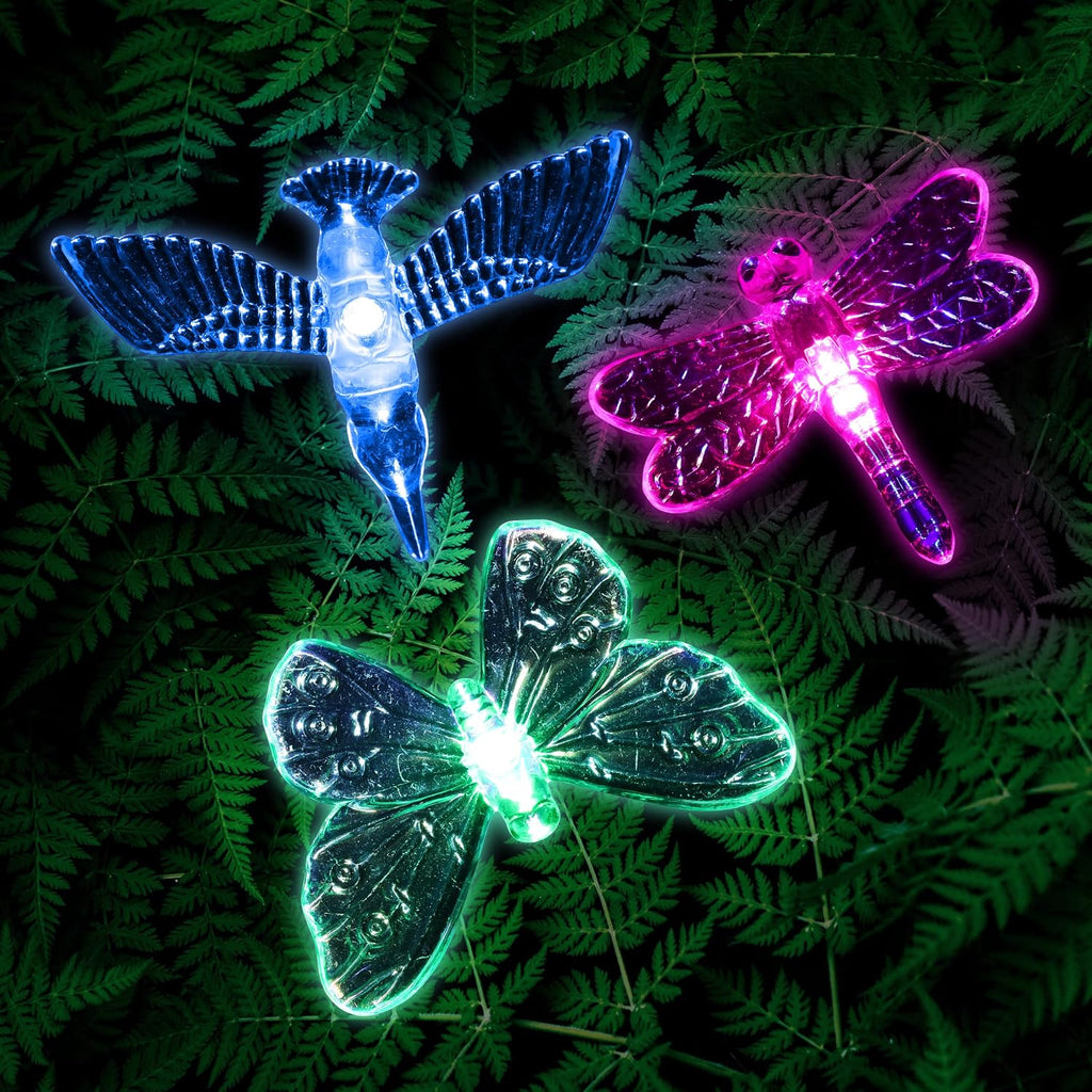 Exhart 3 Solar Acrylic Garden Stakes, Color-Changing Tops, LED Lined Stakes, 1/ea 3pc, 3.5"x 3"25.5"