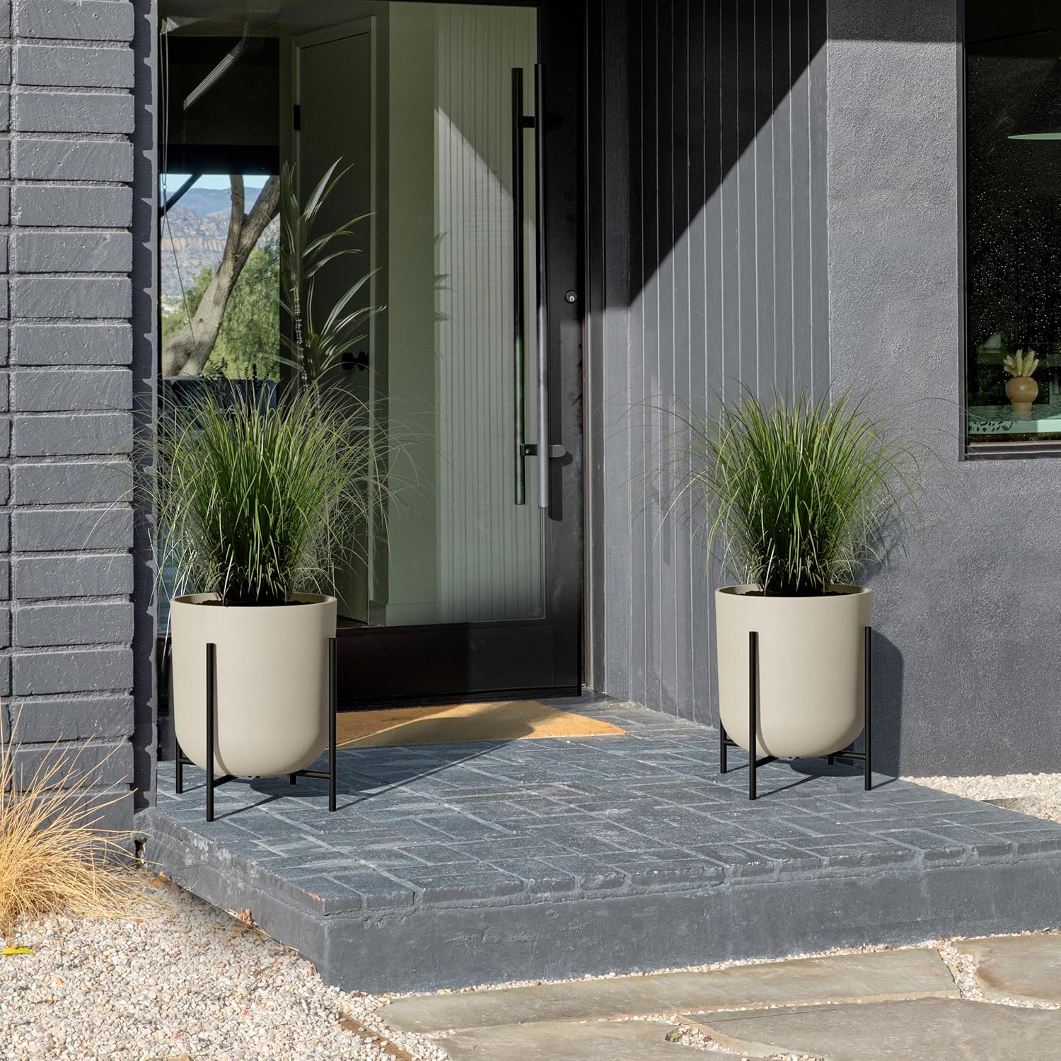 Veradek Mason Series Raised Lima Planter - Round Planter with Stand | Made From a Durable Plastic-Stone Composite &