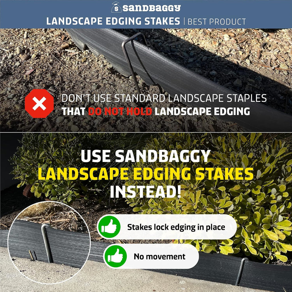 Sandbaggy 10-Inch Steel Landscape Edging Stakes Staples | More Sturdy Than Plastic Stakes | Works for All Landscape