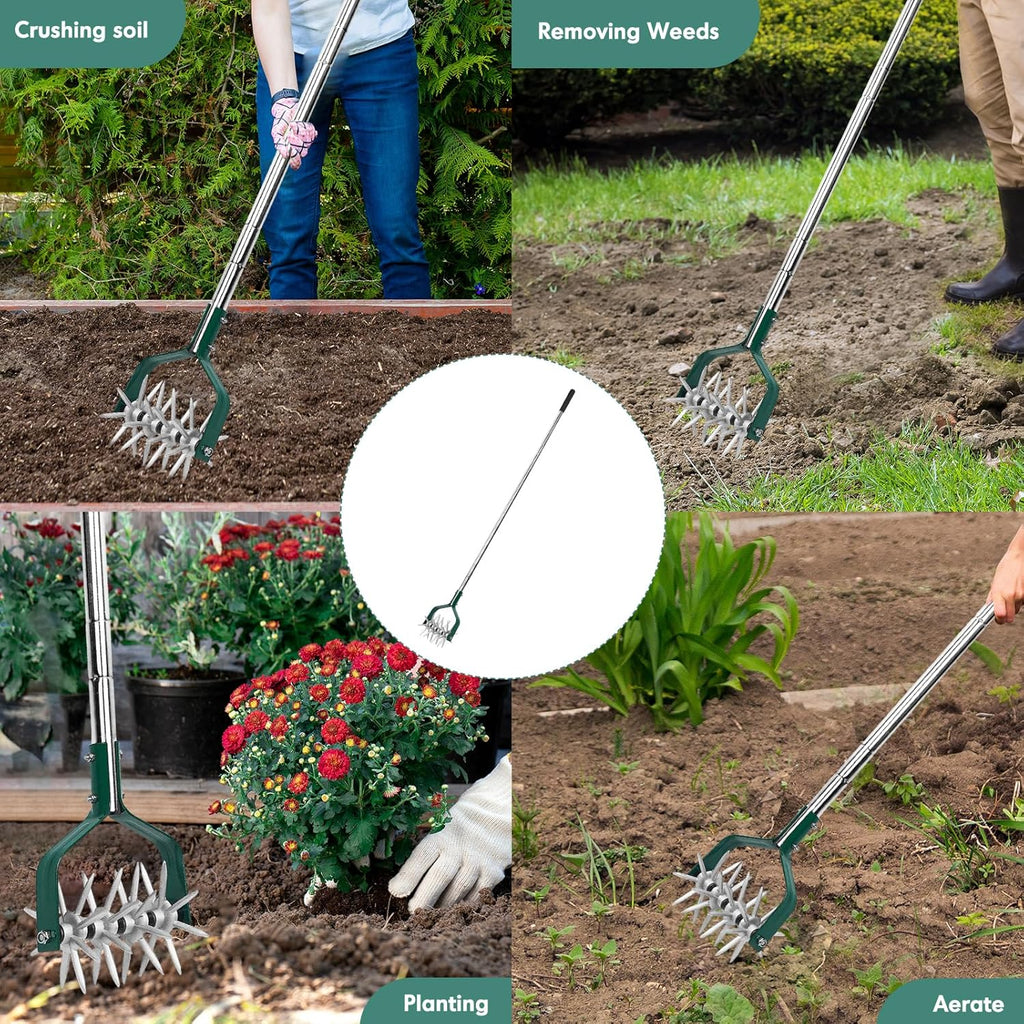 YEELOR Rotary Cultivator Garden Tool with Durable Aluminum Gears | Manual Tiller, 57″ long handle, loosens soil, mixes