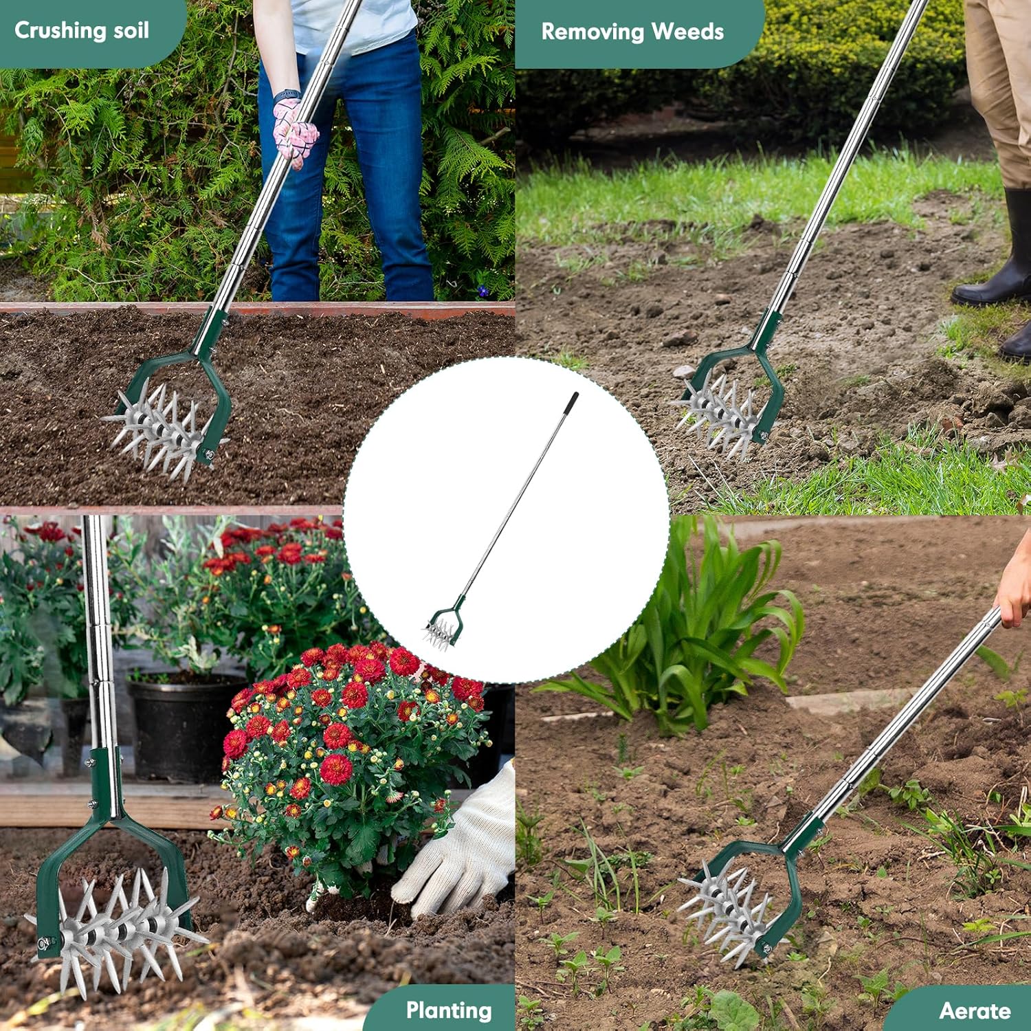 YEELOR Rotary Cultivator Garden Tool with Durable Aluminum Gears | Manual Tiller, 57″ long handle, loosens soil, mixes