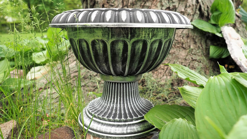 Ludu Fancy Urn Planter with Rustic Look (2 Count) Small Flowerpot for Indoor, Outdoor use with Wide Base for Garden