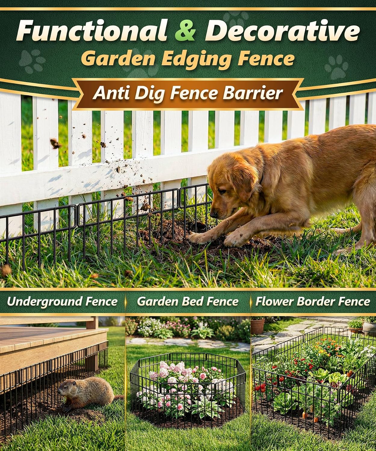 HIHADUUM 20Ft(L) X 13Inch(H) Animal Barrier Fence - 14 Pack Garden Fence Panels, Metal Garden Edging Fence Border No