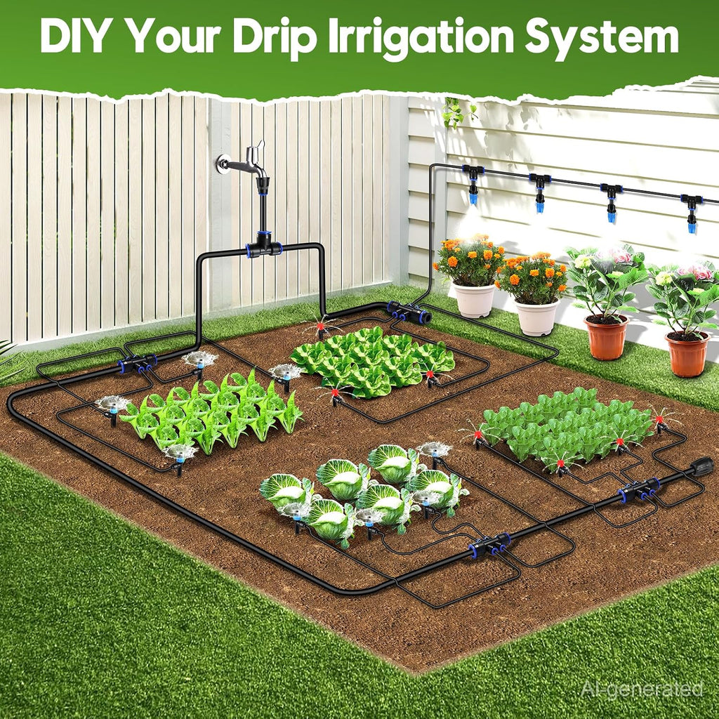 240FT Drip Irrigation System Kit, Automatic Garden Watering System | Quick-Connect Adjustable Sprinklers for Raised
