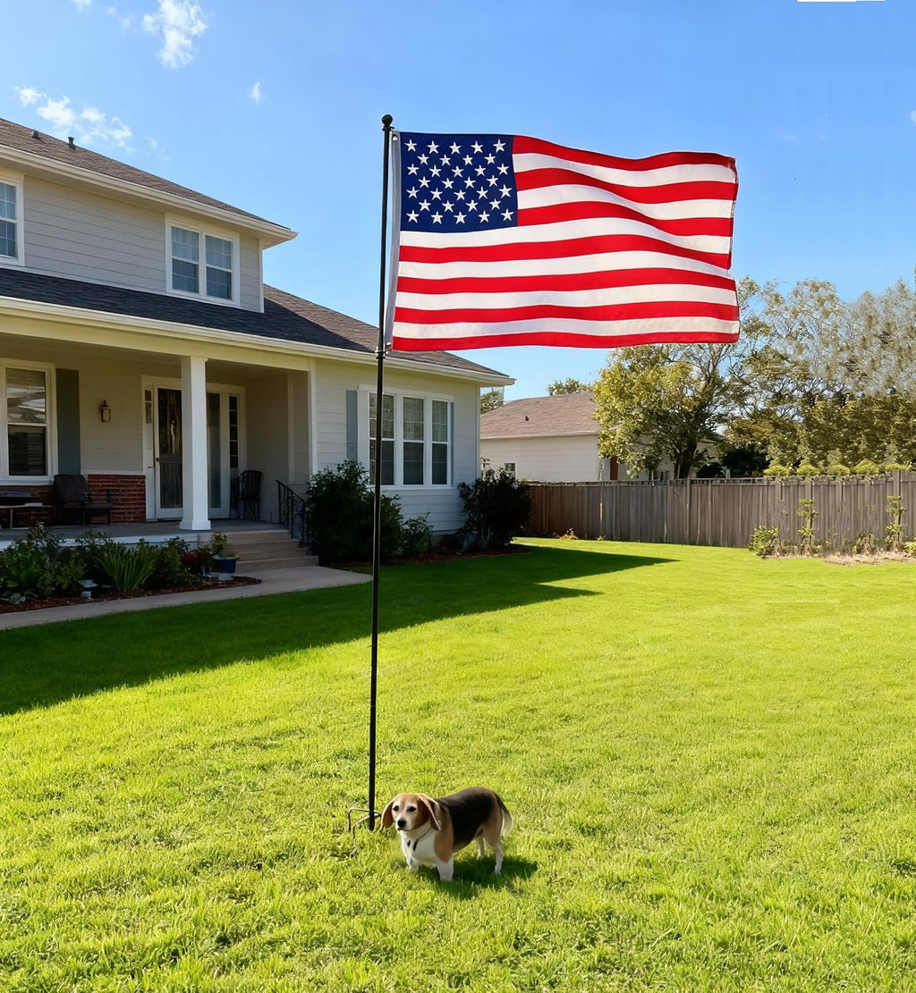 10ft Black Flag Poles in Ground for Outside, Flagpole Stand for House Ground with 5 Pronges Base