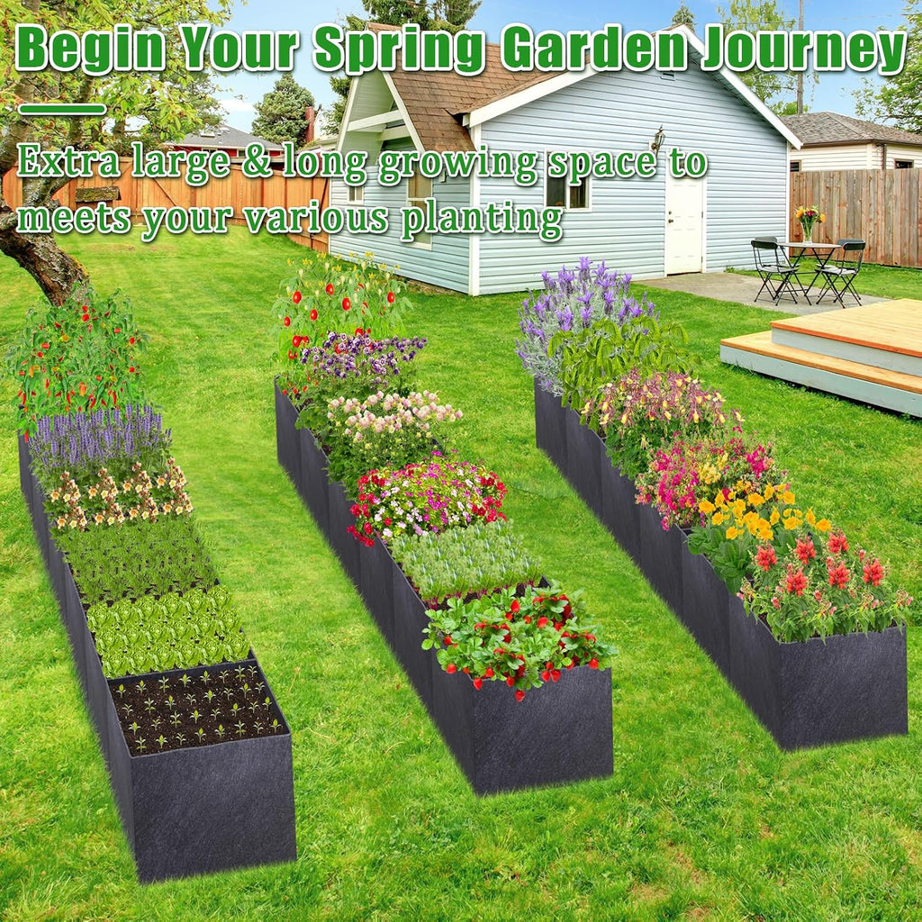 POILKMNI 12x2x1ft Fabric Raised Garden Bed | Outdoor Planter Box Non-Woven Fabric Patio Planting Bed Garden Grow Bed