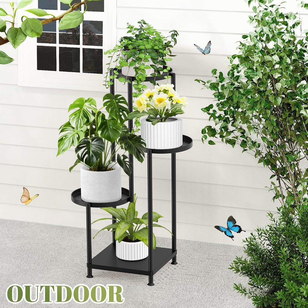 Plant Stand Indoor Outdoor, 4 Tier Metal Shelf Holder Corner | Multiple Plants Rack Tall Holder, Sturdy Rustproof