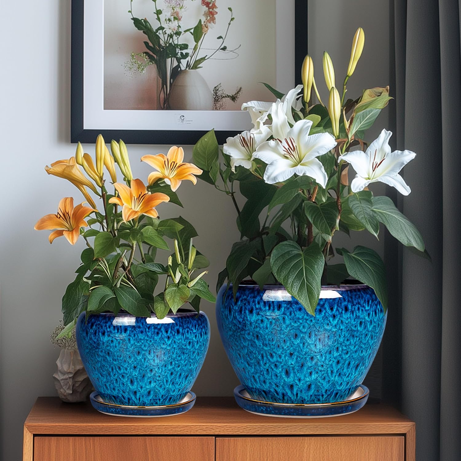 Ceramic Plant Pots Indoor, 10 Inch 8 Inch 6 Inch Round Planters Pots for Indoor Outdoor Plants, Modern Large Flower