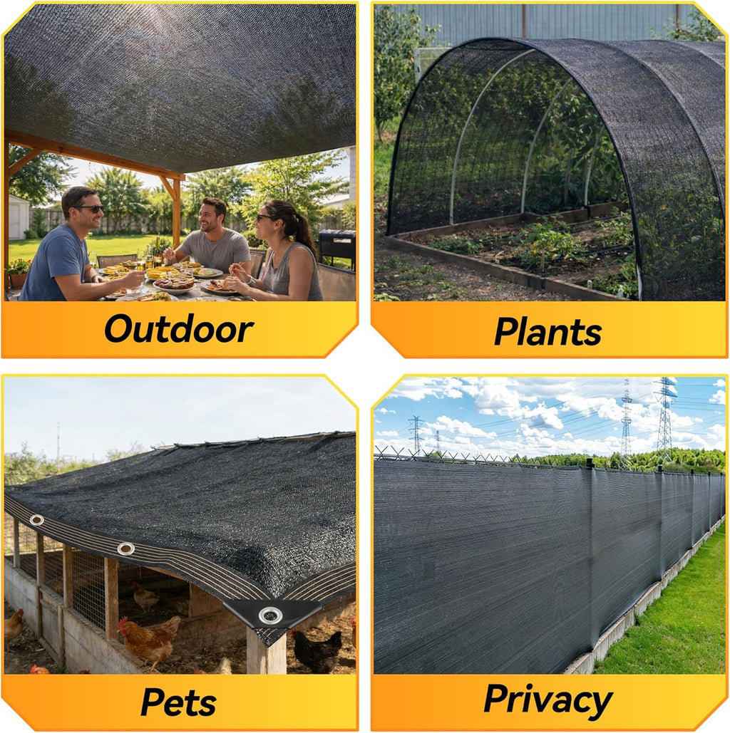 JOJOLEE 70% Sun Shade Cloth, 10x20FT Shade Net Mesh Tarp with Grommets, Black Sunblock Cover for Outdoor Patio Plants
