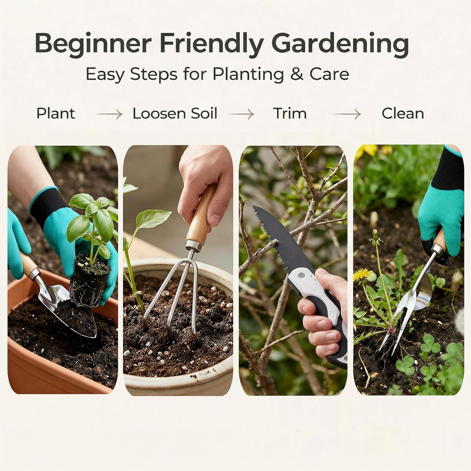 Garden Tool Set, Wicker Basket, Raised Bed Gardening, Women's Garden Gift | All-in-one gardening kit, wooden-handle