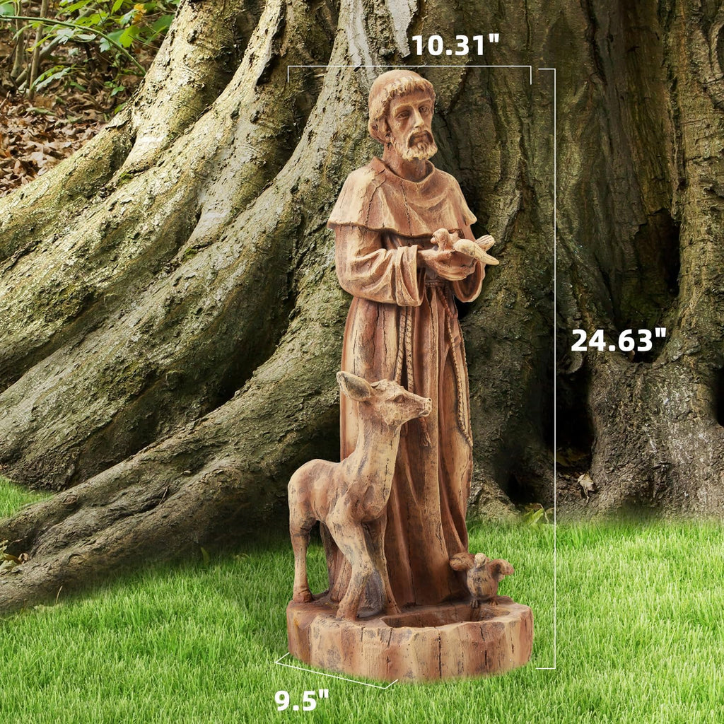 25" Saint Francis Statue with Bird Feeder, Outdoor Garden Decor | Hand Painted St. Francis with Animals Garden Statue