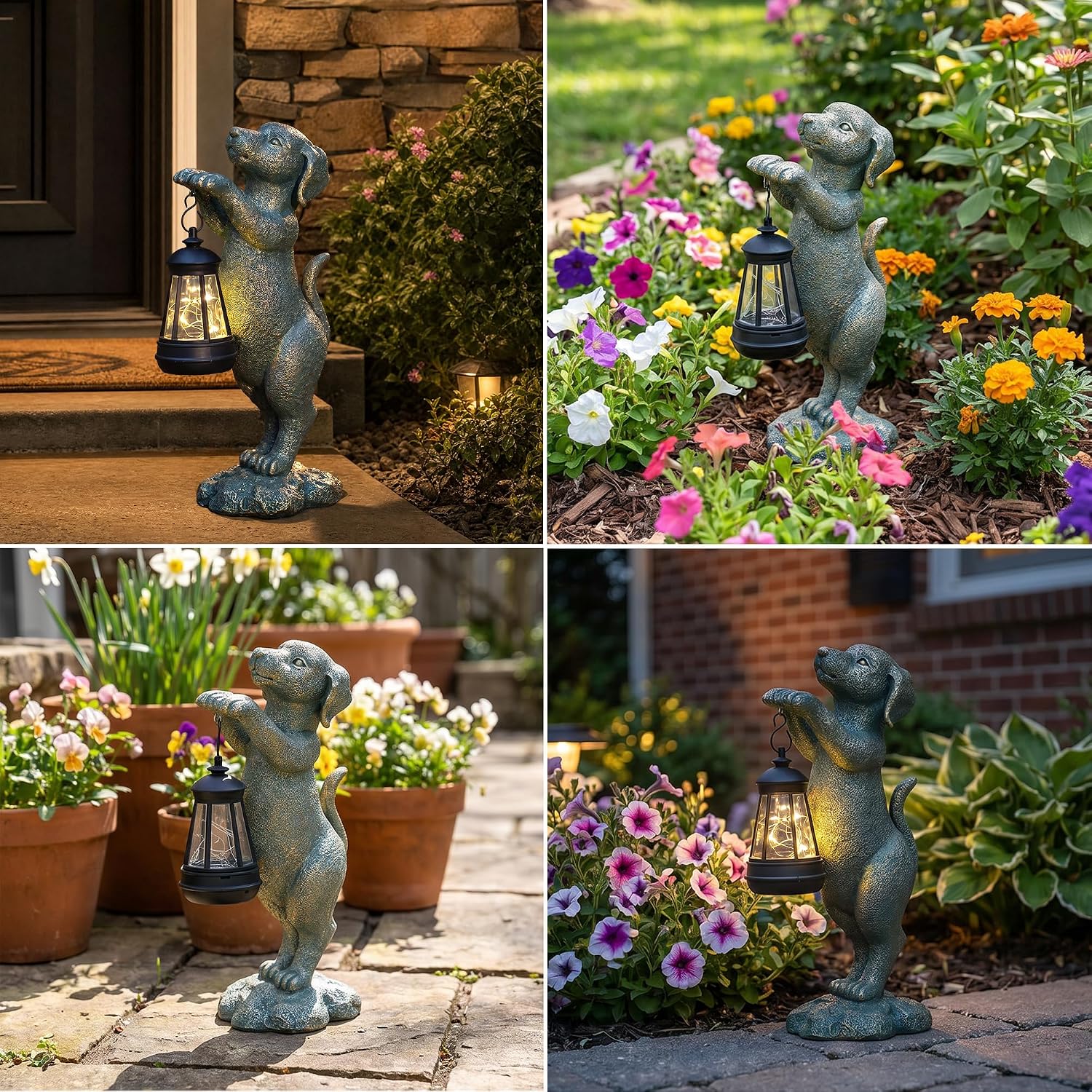 Solar Dog Garden Statue - Puppy Holding Lantern Outdoor Decor, Waterproof Resin Yard Art Figurine with Warm LED Light
