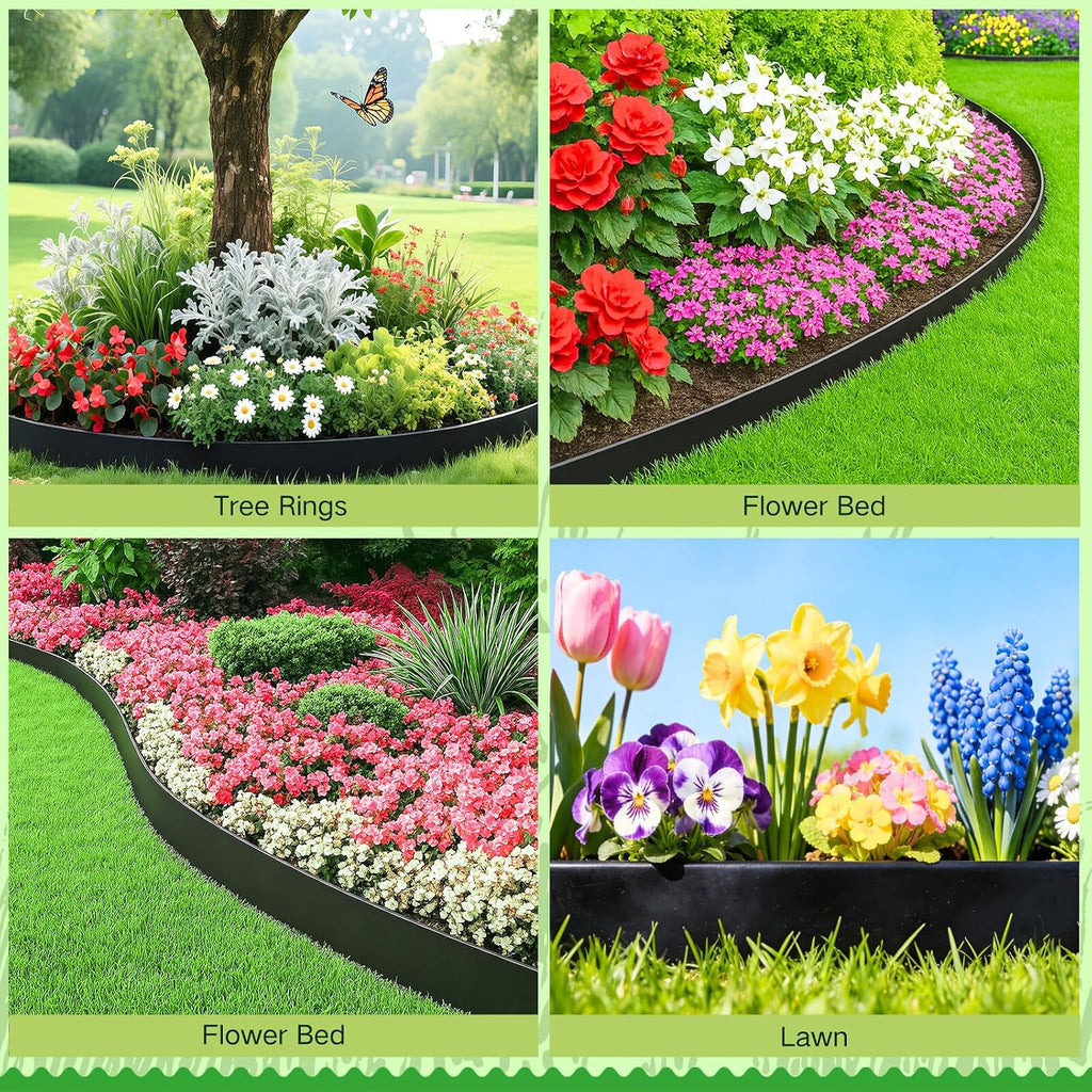 Bluepro Landscape Edging, 4 Inch 33 ft Garden Edging Border Kit with 50 Steel Stakes (Strong) & Reinforced Design